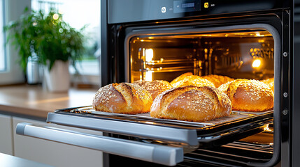 Close-up of bread baking with space for text