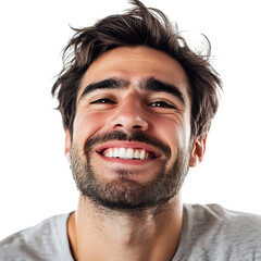 Fototapeta premium A Man with Grinning Expression and Squinted Eyes Isolated on Transparent Background