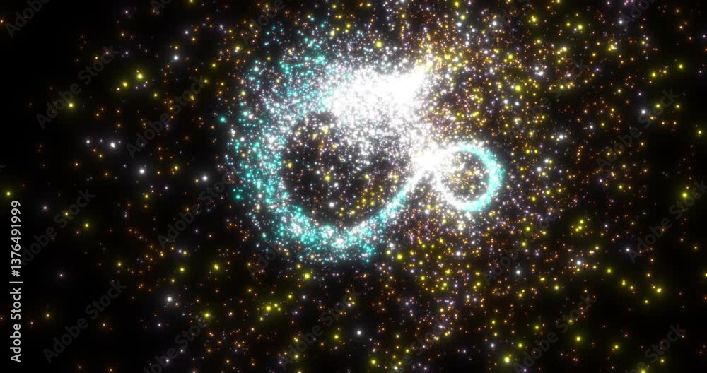 Wall mural a rotating source of sparkling flying colored particles on a black background. abstract spiral. abst