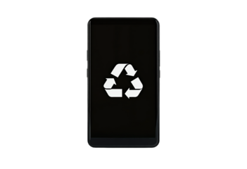 Mobile phone display shows recycling symbol isolated on transparent background