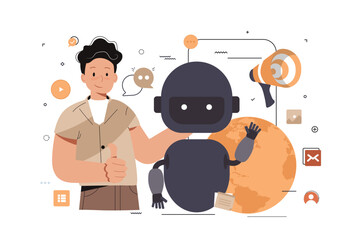 Automated algorithm abstract concept vector illustration. Artificial intelligence in social media, AI-powered marketing tools, intelligent interface, usability engineering abstract metaphor.