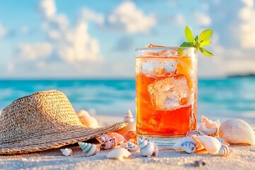Beach Drink Sunset Seashells