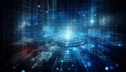 Fototapeta premium Futuristic Digital Network Interface with Glowing Blue Grid