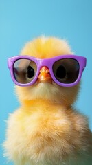 Charming chick a playful twist in bright purple sunglasses