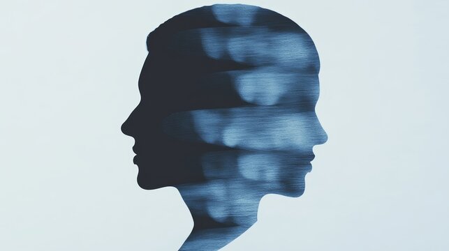 Abstract double-exposure silhouette reflecting dual identity and schizophrenia awareness in creative portrait
