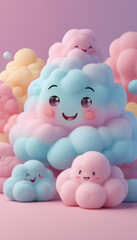 Adorable Cartoon Cloudscape: A Delightful Digital Art Piece Featuring Happy, Smiling Clouds in Pastel Colors