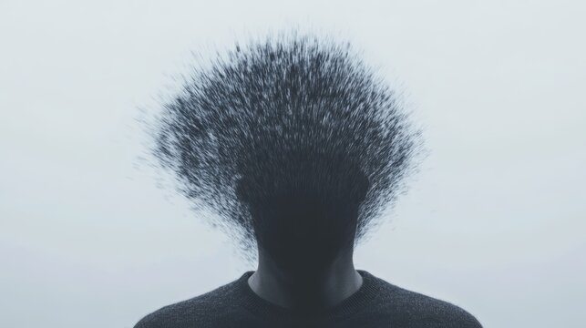 Conceptual exploding head silhouette portraying cognitive disintegration in schizophrenia mental health awareness