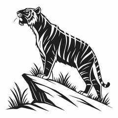 Obraz premium siberian tiger black silhouette icon vector