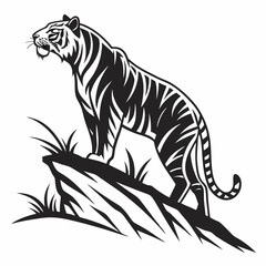 Obraz premium siberian tiger black silhouette icon vector