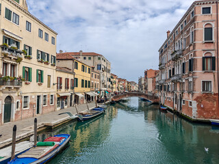 The boats on the water in the Cannaregio area in Venice