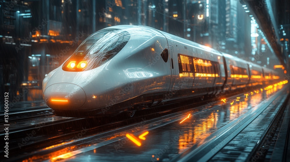 Aufkleber a sleek smart train stands ready at a futuristic station, showcasing advanced automation and control