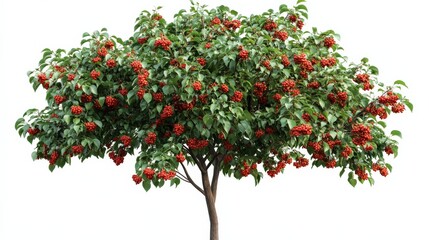 Vibrant Tree with Bright Red Berries Surrounded by Green Leaves