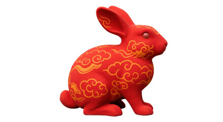 Isolated Red Rabbit Statue with Clouds