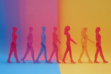 Colorful Paper People Walking Side by Side1