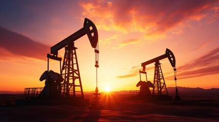 Oil extraction at sunset a photographic view of nature and energy