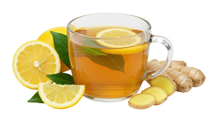Isolated Lemon Ginger Tea in Glass Cup