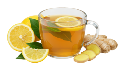 Isolated Lemon Ginger Tea in Glass Cup