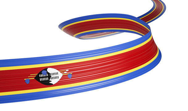 3d Flag Of Eswatini 3d Wavy Shiny Eswatini Ribbon Isolated On White Background 3d Illustration