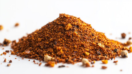 Professional close-up of Piment d'Espelette, emphasizing its detailed structure and color against a white background.