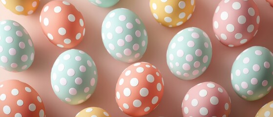 Fototapeta premium Minimalist easter eggs displaying dotted patterns on a spring backdrop