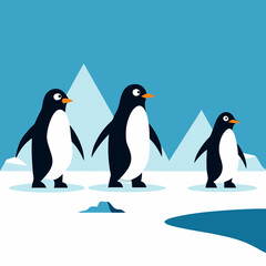A group of penguins on the ice