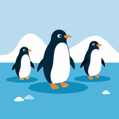 A group of penguins on the ice