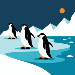 A group of penguins on the ice