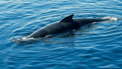 Oceanic Mammal's Dorsal Fin Breaking the Surface in a Calm Sea