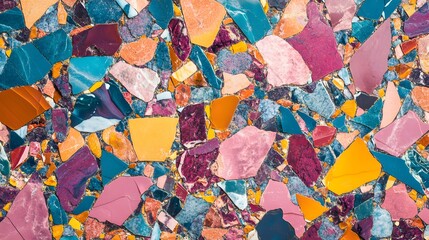 Naklejka premium Vibrant mosaic pattern featuring a playful mix of colorful stone shards, creating an engaging and textured surface design with visual interest.
