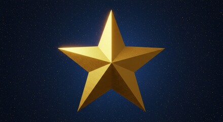 Obraz premium Golden Star Galaxy Shine - A luminous gold star shines brightly against a deep blue night sky, filled with twinkling stars. Symbolizing hope, achievement, success, guidance, and dreams