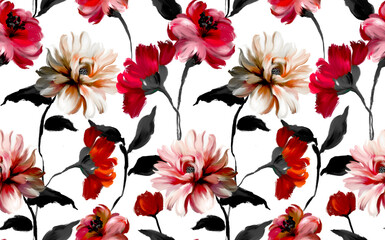 Painting flowers pattern. Seamless floral pattern design
