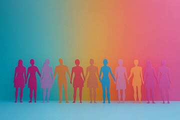 Obraz premium Colorful Paper Women Holding Hands Friendship and Solidarity