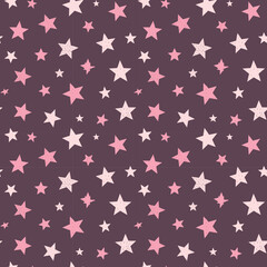 seamless pattern of pink stars on a dark purple background, stylish and modern