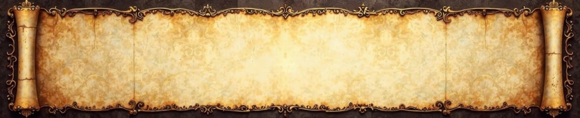 Ancient scroll art with gilded edges and intricate scrollwork, mystic relics, antique decor, ornate scrolls