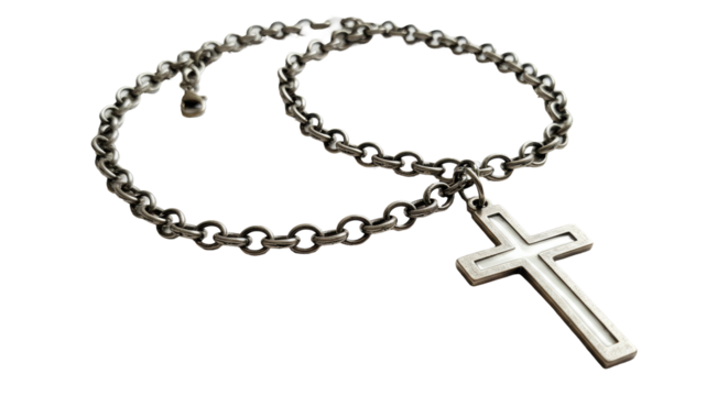 Isolated Silver Chain with Cross Pendant - Powered by Adobe