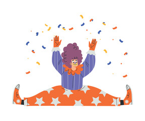 Colorful Man Clown Character with Bright Makeup and Nose Amusing Vector Illustration