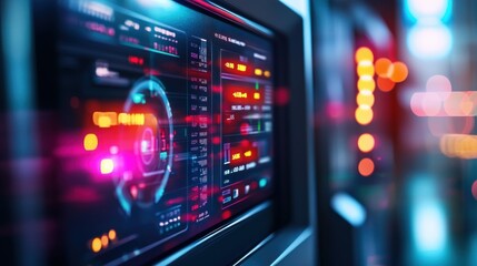 High-tech cybersecurity digital data visualization in server room infographic