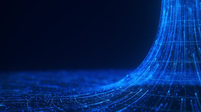 Abstract flow of data in cyber wormhole. Quantum computing information vortex. Digital singularity.