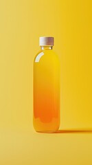 Refreshing grapefruit and jasmine tea bottle stands against a bright yellow background for a lively aesthetic