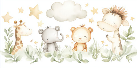 Fototapeta premium Adorable watercolor safari animals