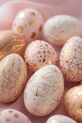 Sophisticated easter eggs adorned with gold patterns on soft gradient