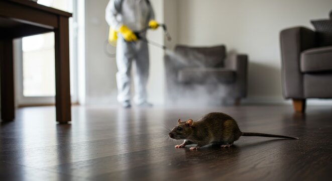 Pest Control: Rat Infestation Treatment - A rat in a home while pest control is being performed. Professional pest control in action