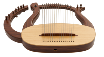 Isolated Wooden Lyre Musical Instrument