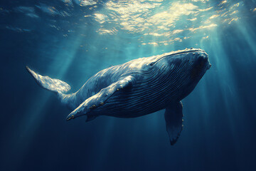 a massivegreen whale swimming in the deep ocean,