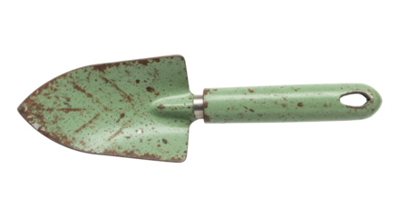 Isolated Green Rusty Garden Trowel Tool