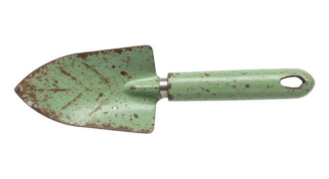 Isolated Green Rusty Garden Trowel Tool