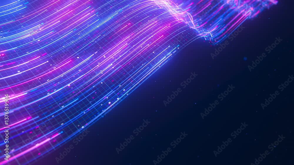 Poster big data light speed flow. abstract digital data stream of quantum computing. cyberspace of qubit tr