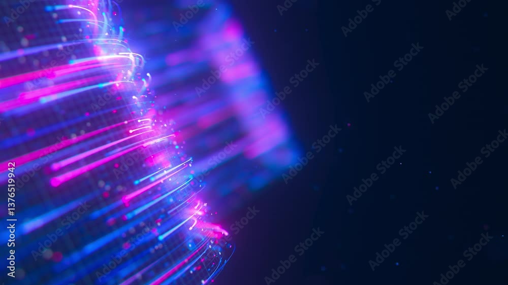 Poster closeup of big data light speed warped flow. abstract digital data stream of quantum computing. cybe