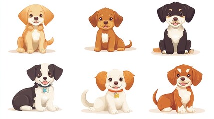Cute dogs doodle vector set. Cartoon dog or puppy