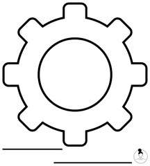Simple gear outline with thick black lines symbolizing process, mechanics, and teamwork. Ideal for engineering, efficiency, system design, productivity, settings optimization technology. Flat